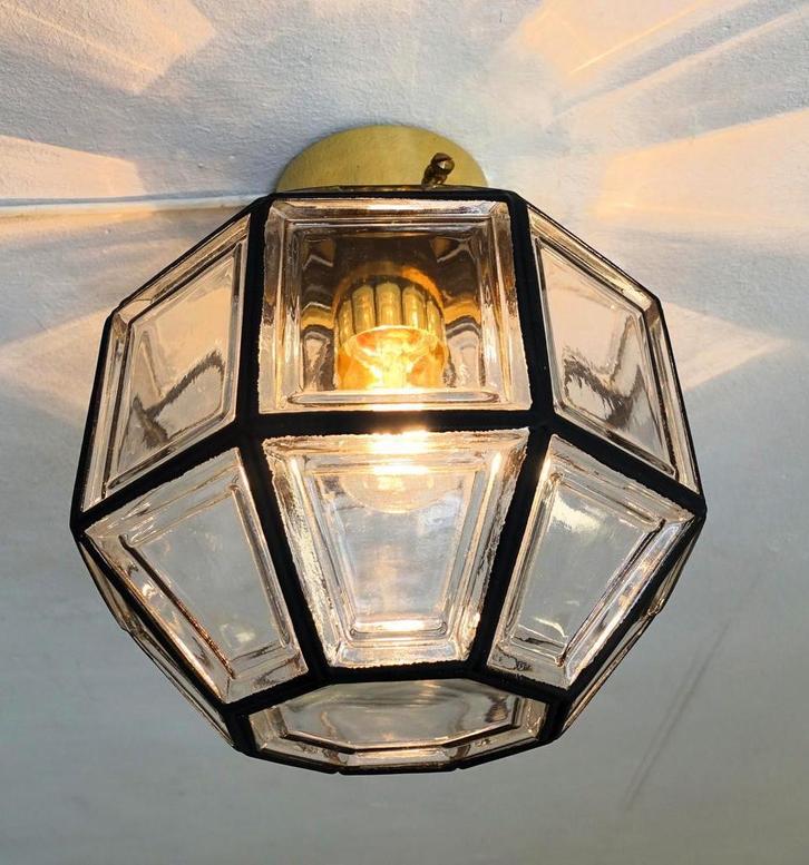 Vintage Art Deco Glashütte Limburg plafondlamp jaren 60, Huis en Inrichting, Lampen | Plafondlampen, Gebruikt, Ophalen of Verzenden