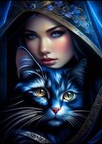 diamond painting:dame+kat,50x70cm.,vierkante steentjes,nieuw, Ophalen of Verzenden, Nieuw, Materiaal