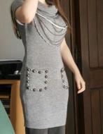 Nieuw grijs kleedje met parels maat s/m, Taille 36 (S), Enlèvement ou Envoi, Au-dessus du genou, Gris