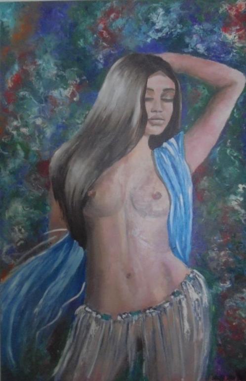 groot olieschilderij vrouw (75x115cm), Antiek en Kunst, Kunst | Schilderijen | Klassiek, Ophalen of Verzenden