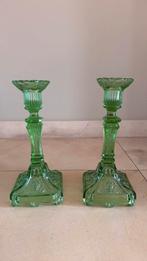 Glazen kandelaar groen, Antiek en Kunst, Ophalen, Glas