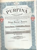 Purfina - 1952, Postzegels en Munten, Aandelen en Waardepapieren, 1950 tot 1970, Ophalen of Verzenden, Aandeel