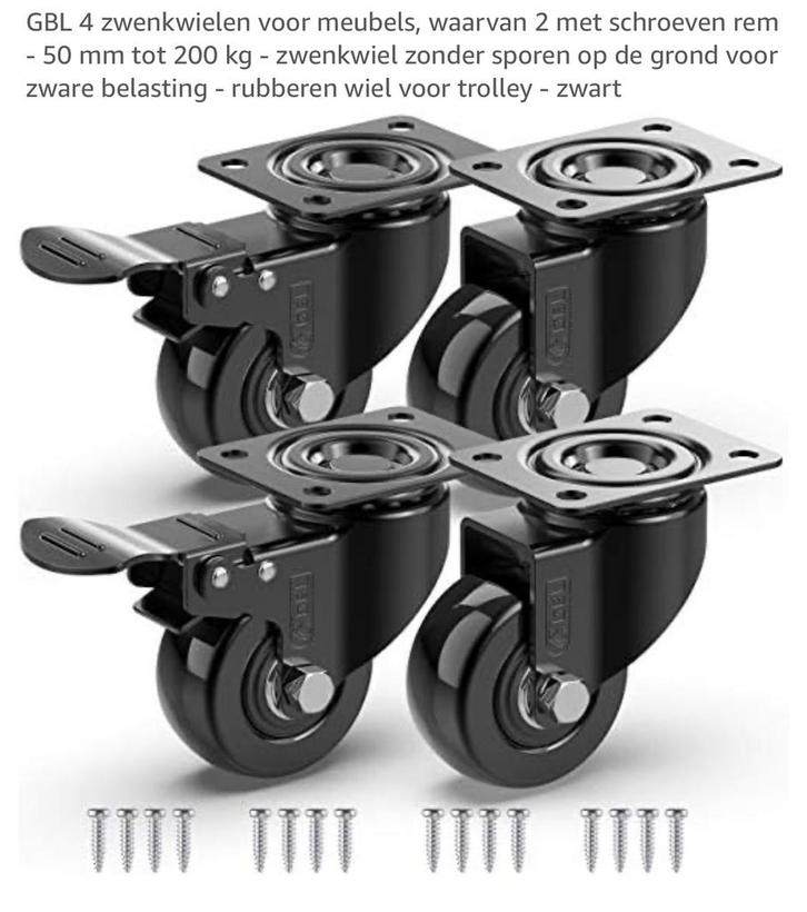 4 roues pivotantes robustes avec 2 freins et vis, Bricolage & Construction, Roues & Roulettes pivotantes, Neuf, Enlèvement ou Envoi