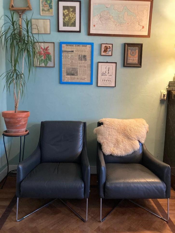 Fauteuils design vintage - Italsofa - 2 pièces, Maison & Meubles, Fauteuils, Comme neuf, Cuir, Métal, 50 à 75 cm, 75 à 100 cm