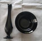 Vase noir avec relief et bol., Enlèvement, Comme neuf, Noir, Verre