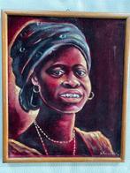 Tableau "Femme africaine congolaise" sur toile de velours, Antiquités & Art, Enlèvement ou Envoi