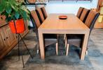 Mooie massieve grote eiken eettafel en 6 Lederen stoelen, Huis en Inrichting, Ophalen, Zo goed als nieuw, Landelijk tijdloos, 4 tot 6 stoelen