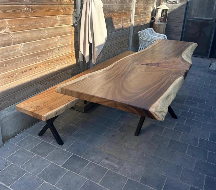 boomstam meubels,tuintafel, bank, terrasmeubel, hoge tafel,, Tuin en Terras, Tuintafels, Nieuw, Hout, Ophalen of Verzenden