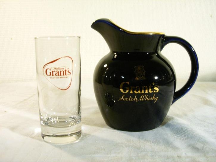Vintage waterkan van Grant’s whiskey met glas., Antiek en Kunst, Curiosa en Brocante, Ophalen of Verzenden