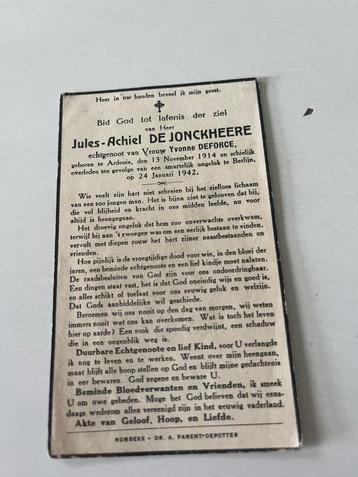 Rouwkaart J. De Jonckheere + Ardooie 1914 + Berlijn 1942