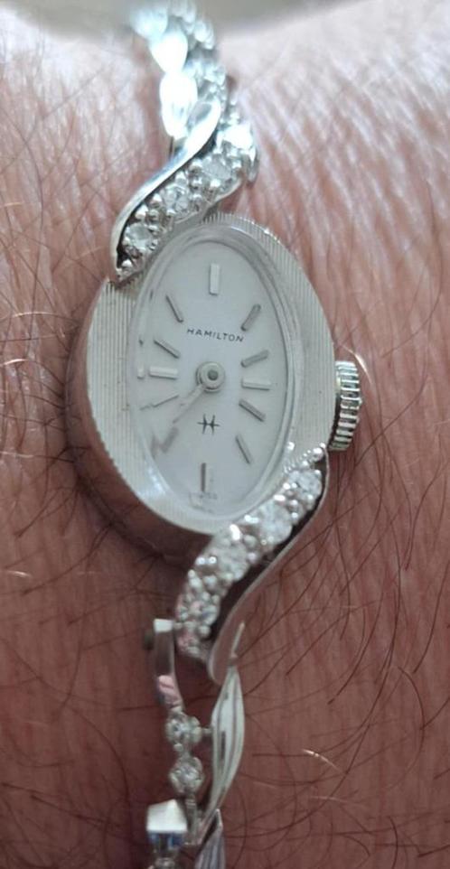 Pracht Hamilton dameshorloge, 14 karaat witgoud & diamant💎, Handtassen en Accessoires, Horloges | Dames, Gebruikt, Polshorloge