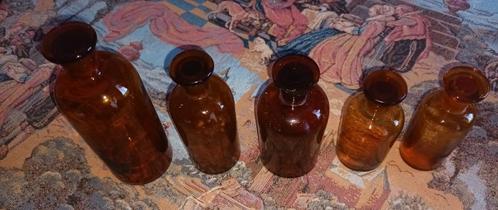 5 bocaux flacons pharmaceutiques verre ambré vintage 1950, Antiquités & Art, Antiquités | Verre & Cristal, Enlèvement ou Envoi