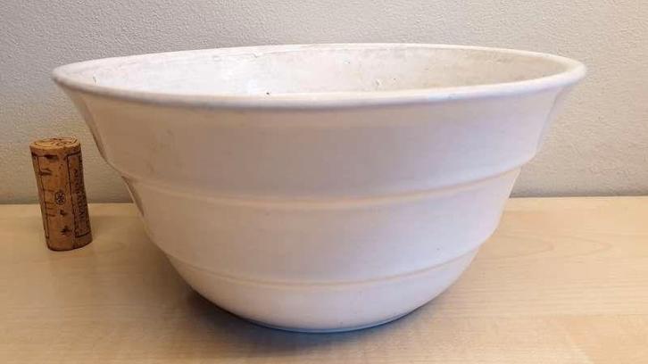 Geglazuurde witte retro vintage bloempot H 9cm, D boven 17cm, Tuin en Terras, Bloempotten, Binnen, Ophalen