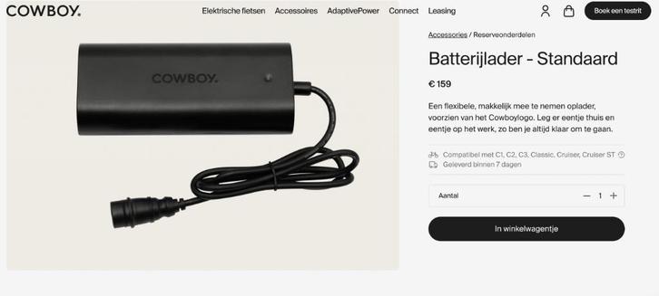 Lader voor Cowboy batterij, Audio, Tv en Foto, Accu's en Batterijen, Zo goed als nieuw, Ophalen