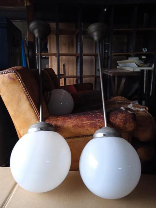 Art deco hanglampen in melkglas, Maison & Meubles, Lampes | Suspensions, Utilisé, Enlèvement