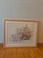 Ingekaderde naaidoek bank met bloemen en hoed, Ophalen