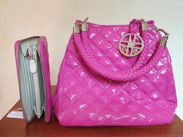 Tossi roze leren tas + portemonnee