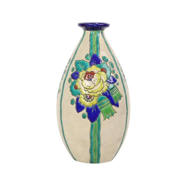 Polychrome Art Deco Vaas Charles Catteau Boch Keramis D2366, Antiek en Kunst, Antiek | Vazen, Ophalen of Verzenden