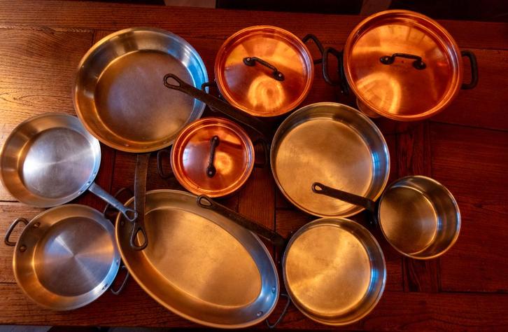 Vintage koperen Bourgeat pannen, Huis en Inrichting, Keuken | Potten en Pannen, Gebruikt, Pannenset, Overige materialen, Ophalen