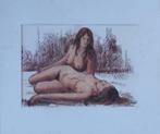 ONLEESBAAR / KOPPEL NAAKTE VROUWEN / ORIGINEEL WERK 61x70cm, Enlèvement ou Envoi