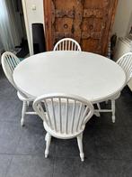 Houten tafel met 4 houten stoelen, 100 tot 150 cm, 100 tot 150 cm, Grenenhout, Rond