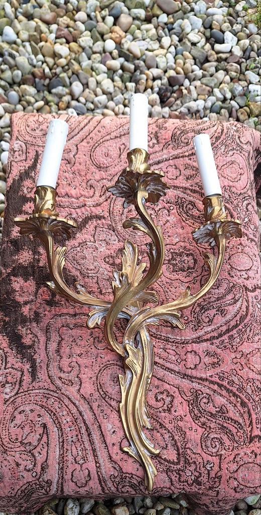 Koperen wandlamp met drie armen., Huis en Inrichting, Lampen | Wandlampen, Gebruikt, Overige materialen, Ophalen of Verzenden