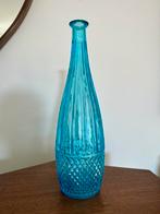 Grande carafe bouteille soliflore verre bleu art déco Empoli, Ophalen