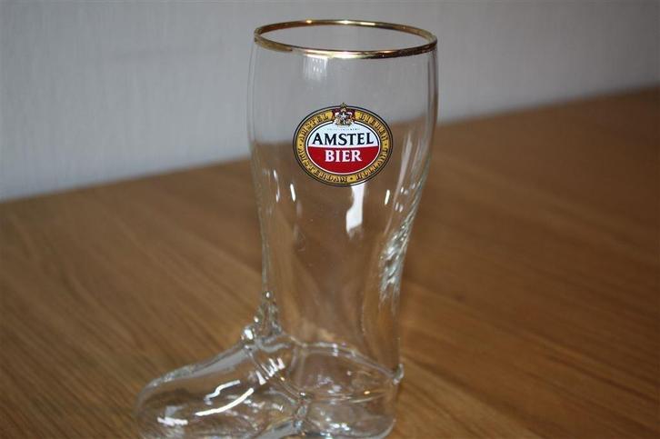 Amstel bierglas in laarsvorm – met oud logo [15,9 cm], Verzamelen, Biermerken, Zo goed als nieuw, Amstel, Ophalen of Verzenden