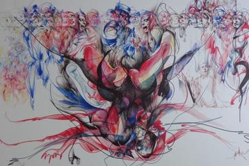 RAYMOND MORETTI / FIGURATIE / KLEURLITHO / 52x72cm / SIG beschikbaar voor biedingen