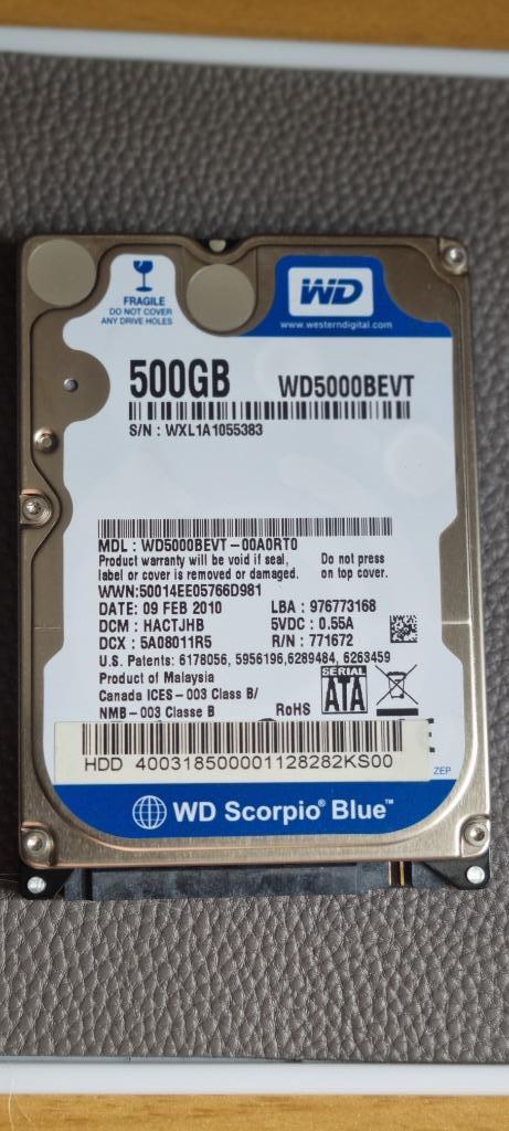 HDD - 2.5 inch - Wd Scorpio Blue - 500 Gb, Computers en Software, Harde schijven, Gebruikt, Laptop, Intern, HDD, SATA, Ophalen of Verzenden