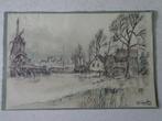 tekening Landschap met molen Réné De Coninck uit 1939, Ophalen of Verzenden