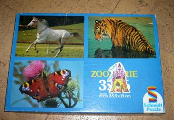 Doos met 3 dierenpuzzels: tijger, paard, vlinder beschikbaar voor biedingen