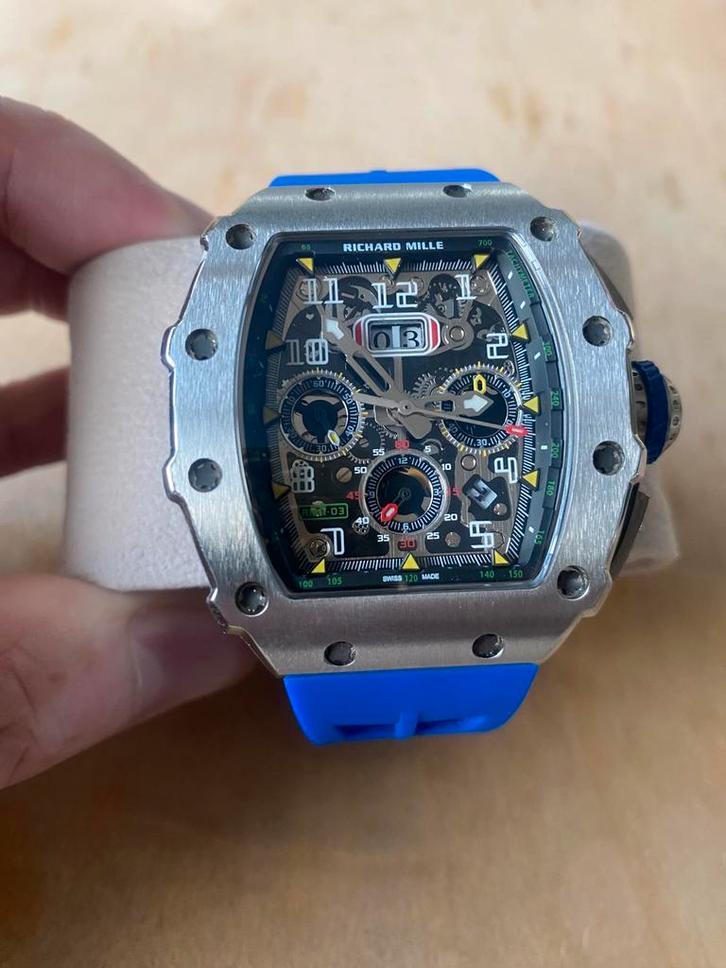 Horloge heren R.Mille zeldzaam bleu, Handtassen en Accessoires, Sporthorloges, Wit, Verzenden