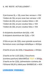 Baril fer 225L x 4 = 30€/pc + Bidon 5L-10L avec bec verseur, Enlèvement ou Envoi