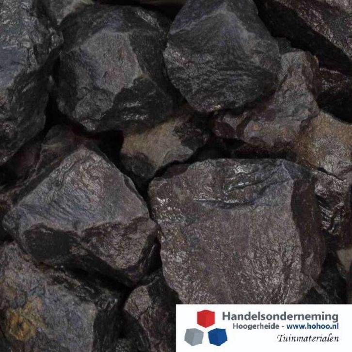 Basalt breuksteen donker antraciet zwarte rotsen schanskorf, Tuin en Terras, Grind, Keien en Split, Nieuw, Kei, Antraciet, Basalt