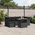 Loungeset Cupido Met Kussens Poly Rattan Zwart - 7-delig, Verzenden, 6 zitplaatsen, Nieuw, Loungeset
