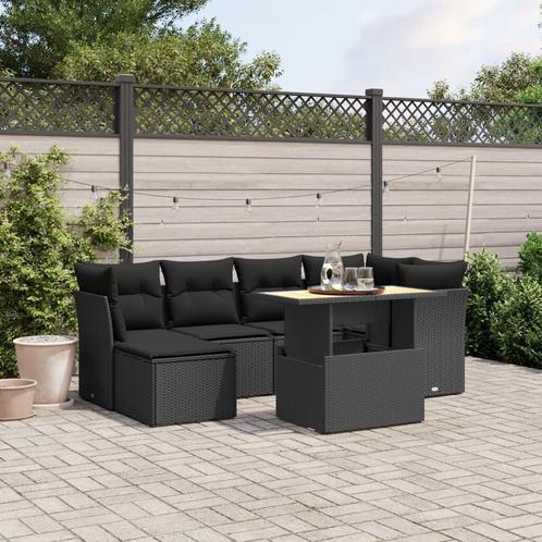 Loungeset Cupido Met Kussens Poly Rattan Zwart - 7-delig, Tuin en Terras, Tuinsets en Loungesets, Nieuw, Loungeset, Wicker, 6 zitplaatsen
