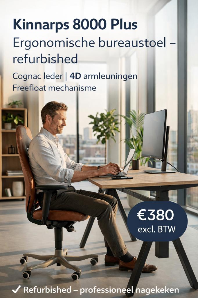 Kinnarps Plus 8 Ergonomische Bureaustoel – Refurbished, Maison & Meubles, Chaises de bureau, Utilisé, Chaise de bureau, Autres couleurs