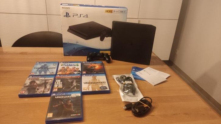 PlayStation 4 Slim – 500 GB – Uitstekende staat + 7 games, Games en Spelcomputers, Spelcomputers | Sony PlayStation 4, Slim, 500 GB