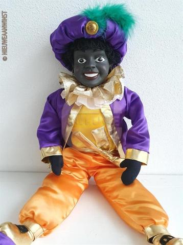 Authentieke V&D etalage zwarte Piet pop - 60cm, paars/oranje beschikbaar voor biedingen