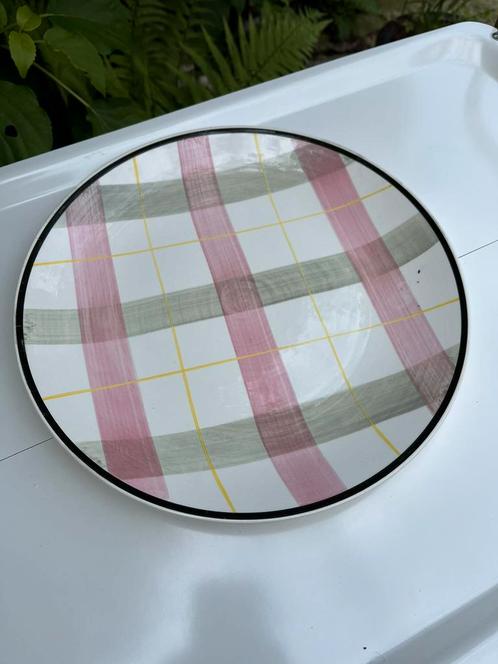 Vintage Ronde platte schotel geruit Sarreguemines Marelle, Antiek en Kunst, Antiek | Servies los, Ophalen of Verzenden
