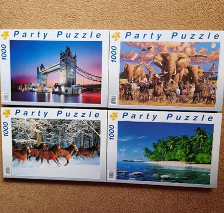Puzzels van 1000 stukjes set van 4 puzzels, Hobby en Vrije tijd, Denksport en Puzzels, Gebruikt, Legpuzzel, 500 t/m 1500 stukjes