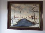 schilderij winterlandschap olieverf op doek gesigneerd, Antiek en Kunst, Ophalen