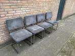 4 Ribstof Stoelen met Chrome Buisframe, Huis en Inrichting, Ophalen, Gebruikt, Metaal, Vier