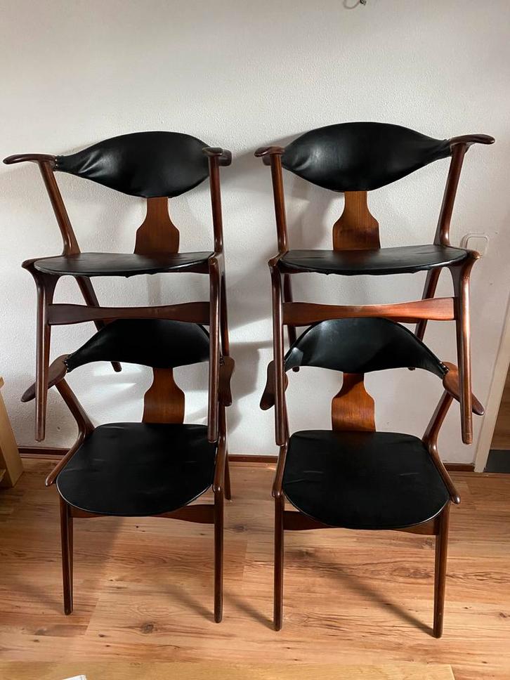 4 vintage koehoorn cowhorn stoelen Louis van Teeffelen, Huis en Inrichting, Stoelen, Ophalen