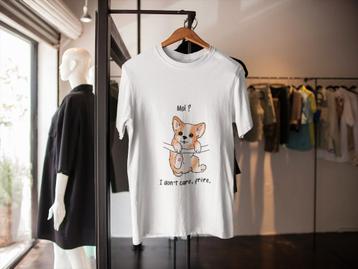 Wit T-shirt - Uniek ontwerp - I don't care  beschikbaar voor biedingen