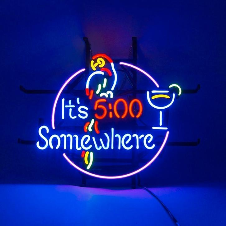 It's 5:00 Somewhere glas neon lichtreclame / lamp, Collections, Marques & Objets publicitaires, Neuf, Table lumineuse ou lampe (néon)