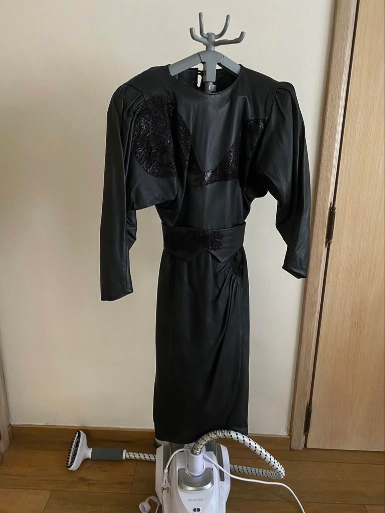 Vintage Lederen cocktailjurk Maat S, Zwart, Cocktailjurk, Ophalen of Verzenden, Zo goed als nieuw