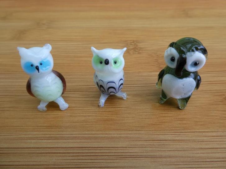 Diverse glazen uiltjes, Verzamelen, Beelden en Beeldjes, Zo goed als nieuw, Dier, Ophalen of Verzenden