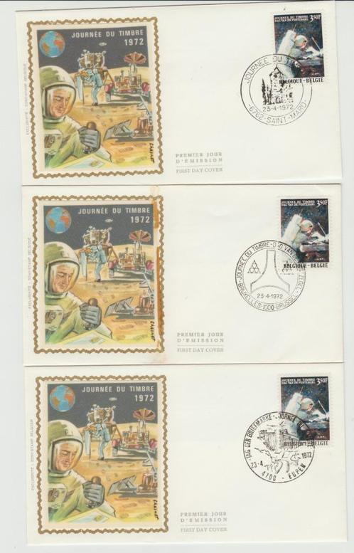 België 1972 FDC Maanlanding Apollo 15 5 afstempelingen, Postzegels en Munten, Postzegels | Thematische zegels, Gestempeld, Overige thema's